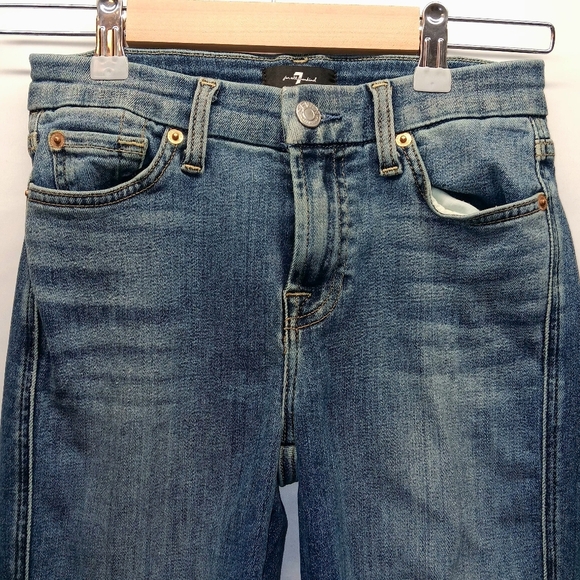 7 For All Mankind Ladies 24 Kimmie Straight Leg Designer Blue Denim Jeans, USA - Picture 2 of 12